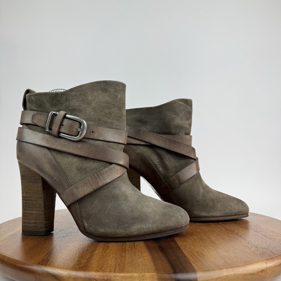 Womens Belle Sigerson Morrison Floria Taupe Brown Suede Ankle Boots Size 8 B GUC - Picture 1 of 9